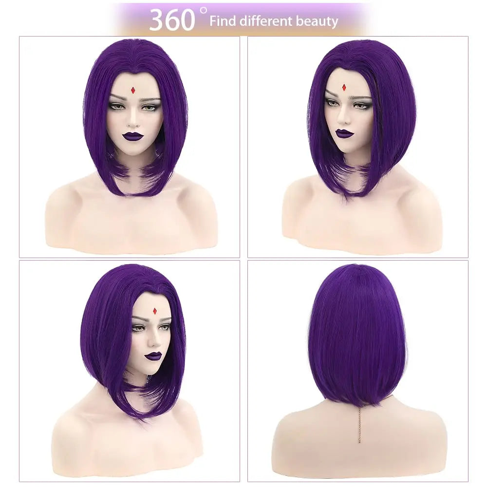 Short Purple Bob Cosplay Wig for Halloween Costume - 6