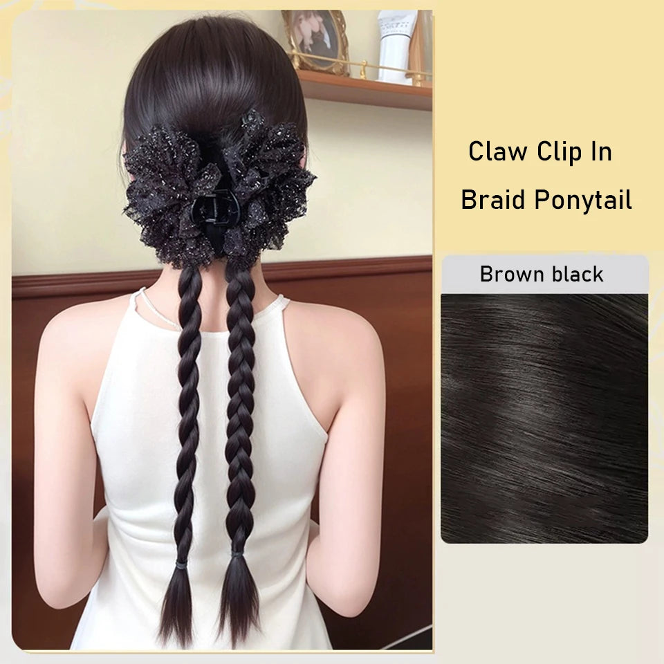 Long Clip-In Bubble Braid Ponytail Hair Extension for Daily Styling - 31