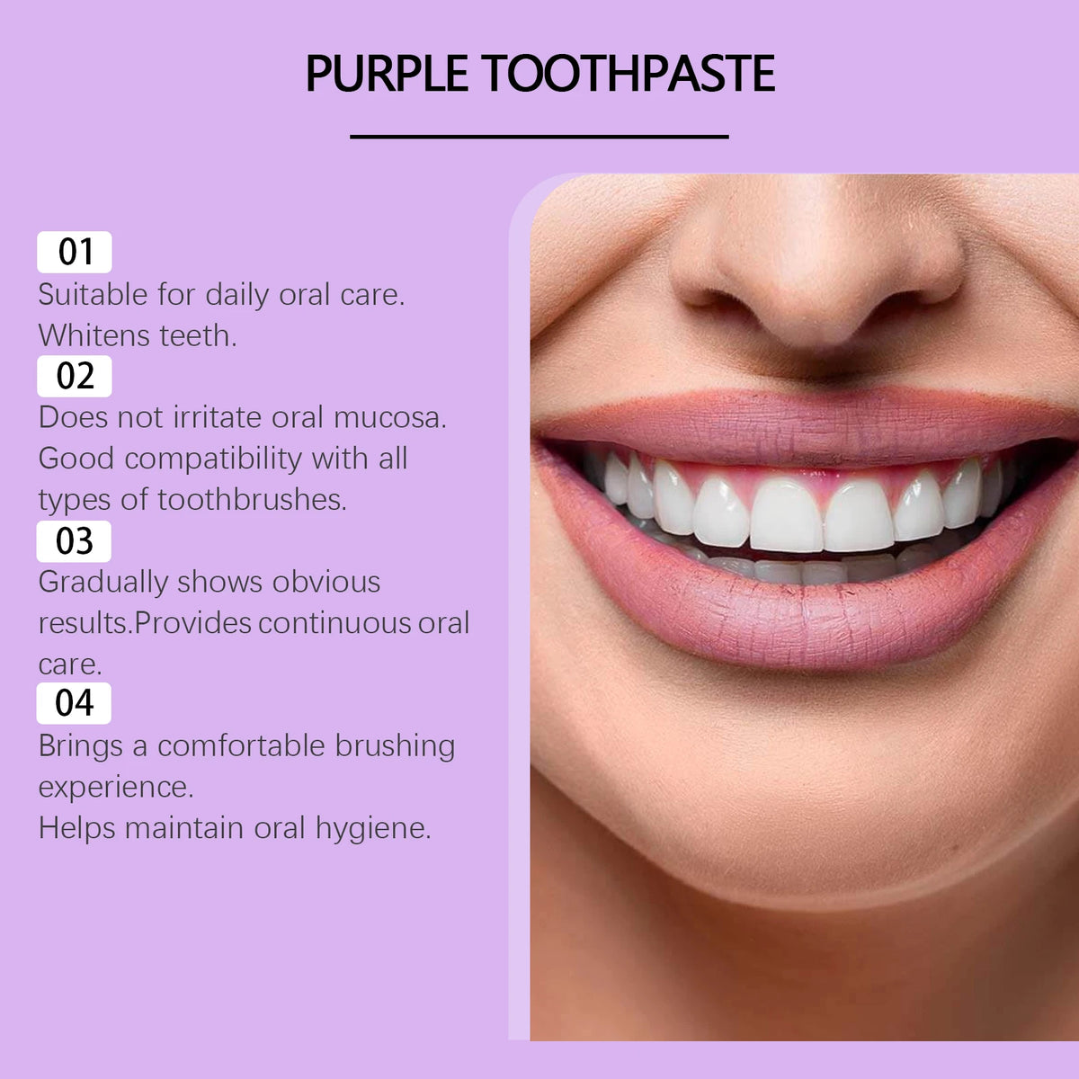 Purple Teeth Whitening Toothpaste for Stain Removal and Fresh Breath