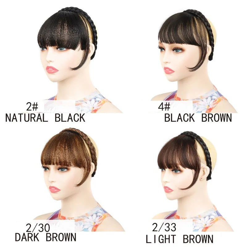 Braided Headband with Natural Looking Bangs for Women