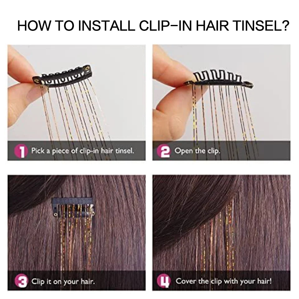 20-Inch Shiny Glitter Clip-In Hair Extensions for Parties