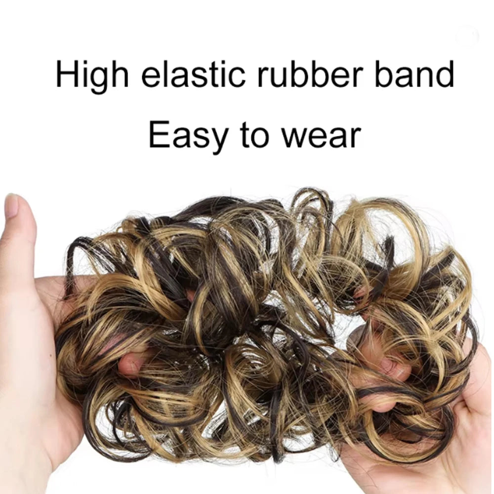 Messy Curly Bun Hair Scrunchie for Instant Volumized Updo Hairstyles
