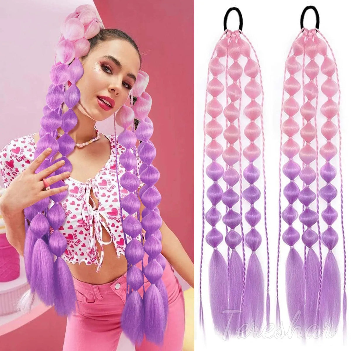 2-Piece Colored Bubble Ponytail Extensions for Festivals and Parties