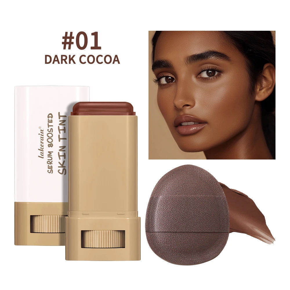 Serum Boosted Skin Tint Foundation Stick with Puff for Natural Makeup