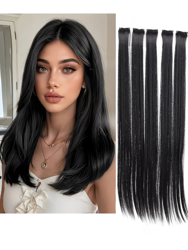 24 Inch Long Straight Clip-In Hair Extension Set - 6