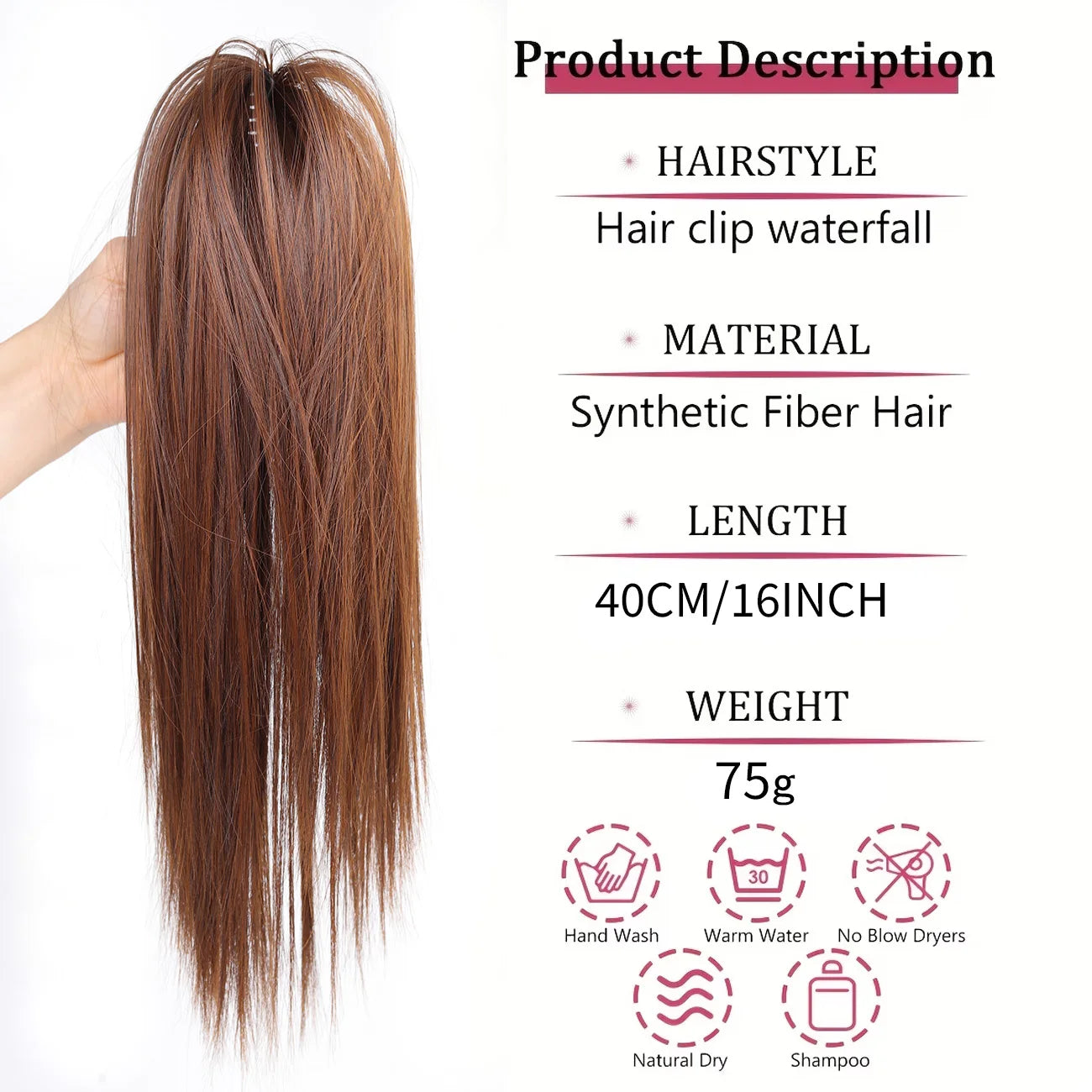 16-Inch Straight Claw Clip Ponytail Hair Extension - 2