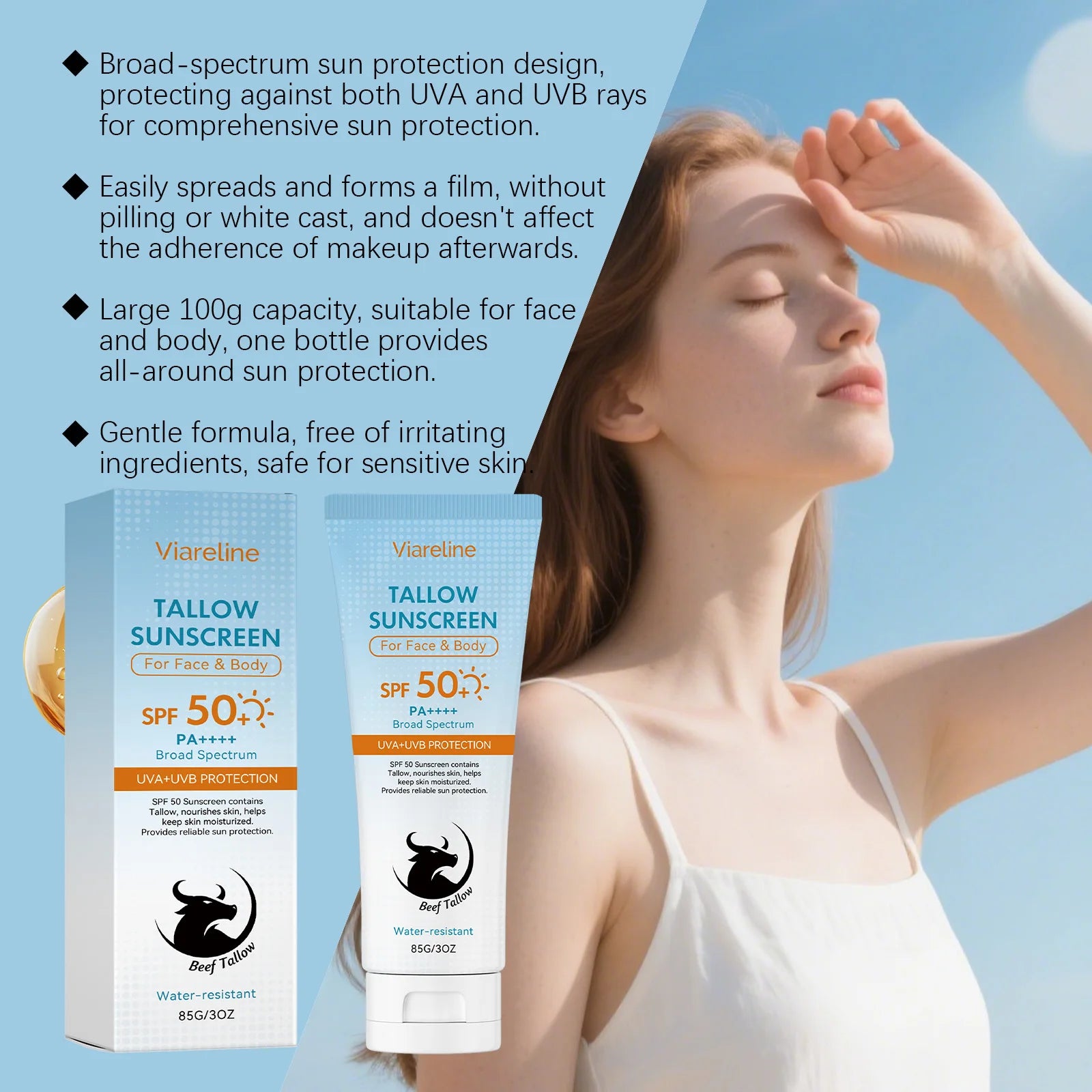 SPF 50 Tallow Sunscreen for Face and Body Hydration and Protection - 12