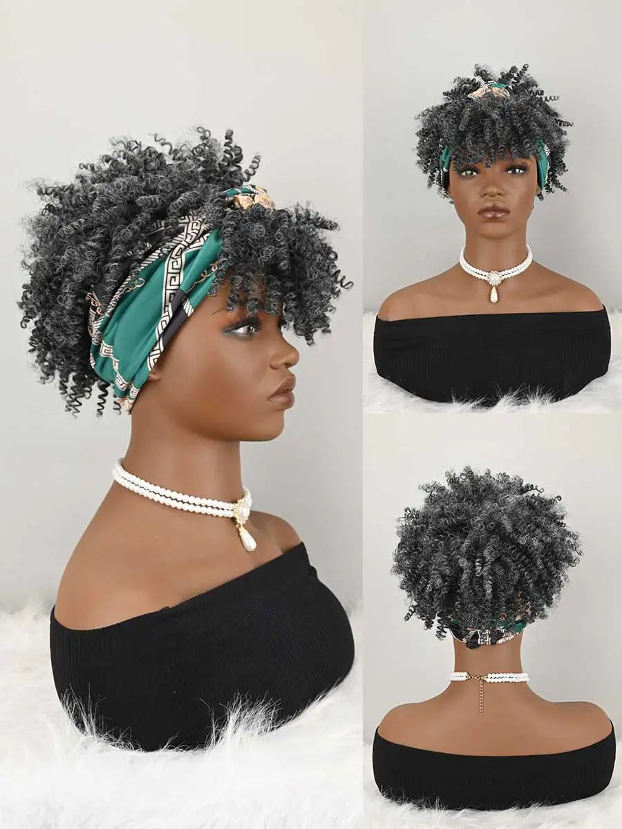 Short Afro Kinky Curly Headband Wig for Daily Use - 1