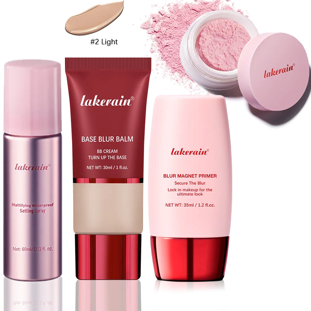 Professional Face Makeup Base and Setting Set for Long Lasting Matte Look - 1