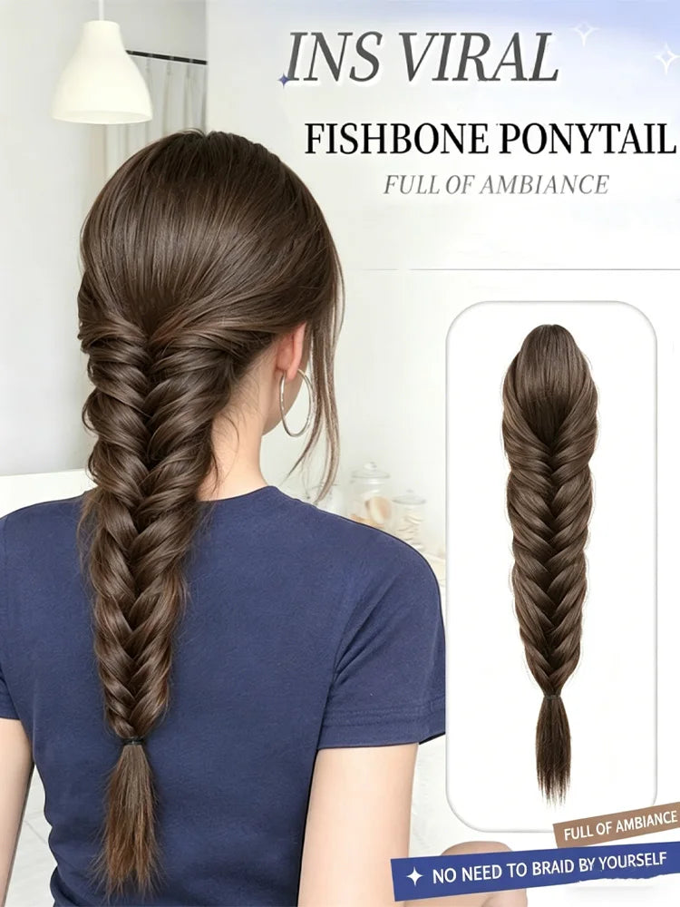 16-Inch Clip-In Fishbone Braided Ponytail Extension