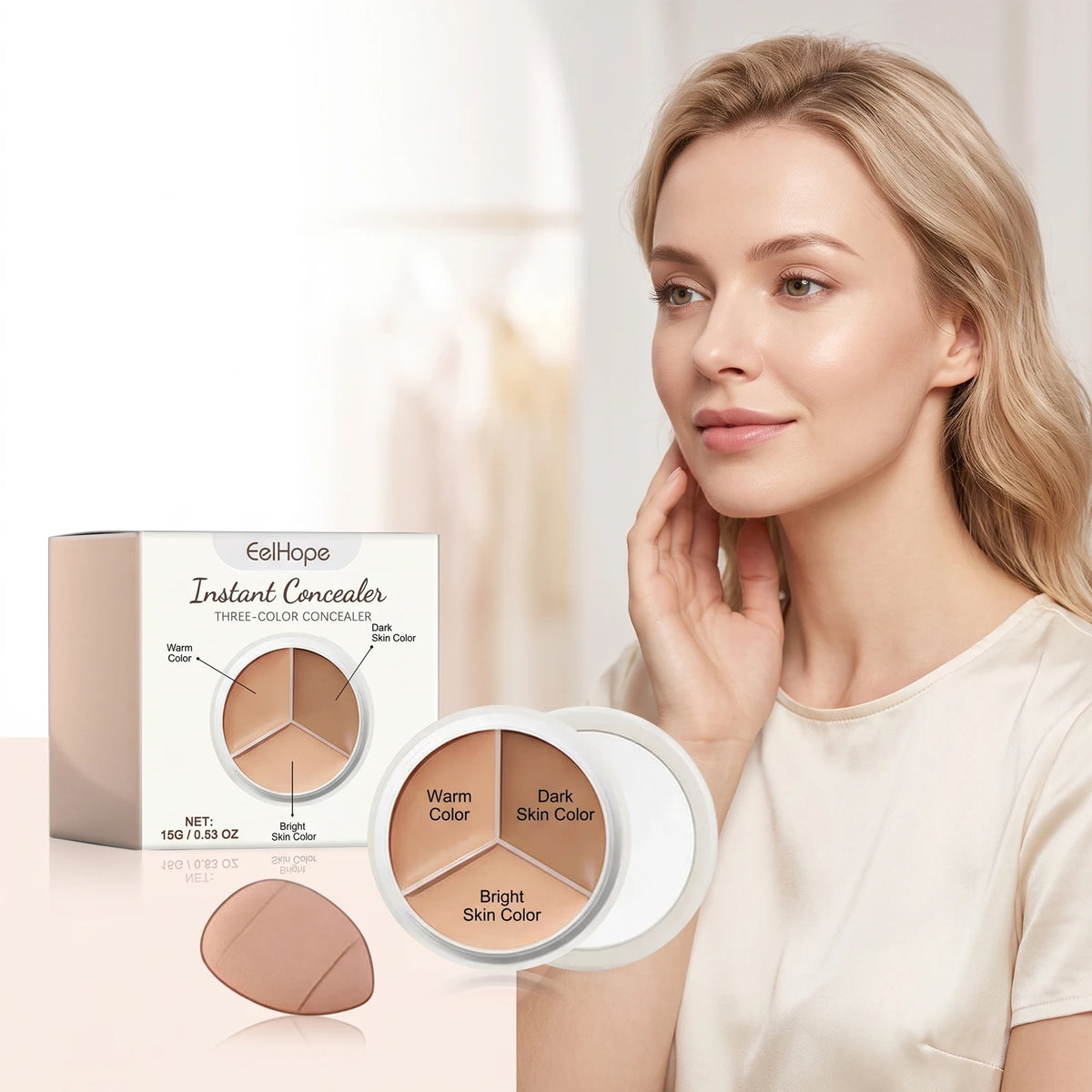 3-Color Cream Concealer Palette for Dark Circles and Blemish Coverage
