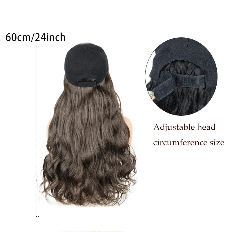 Long Curly Hair Wig with Integrated Baseball Cap for Easy Styling
