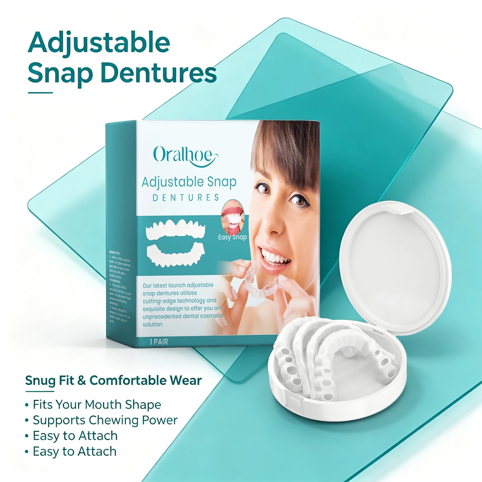 Adjustable Snap-On Dentures for Missing Teeth and Smile Repair - 2