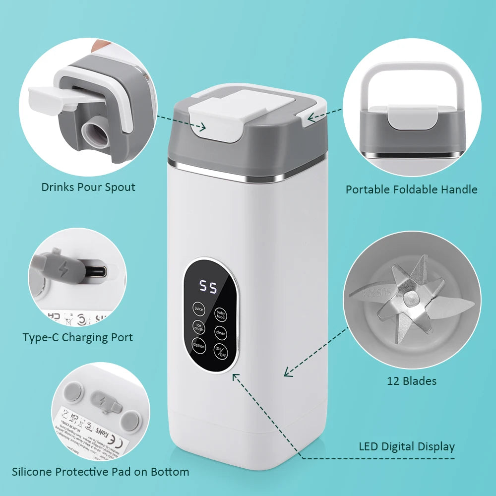 Portable 12-Blade Electric Juicer Cup with Digital Display - 11