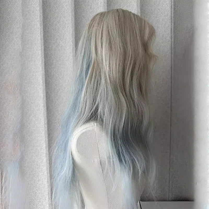 Long Wavy Synthetic Lace Front Wig with Blue Highlights - 3