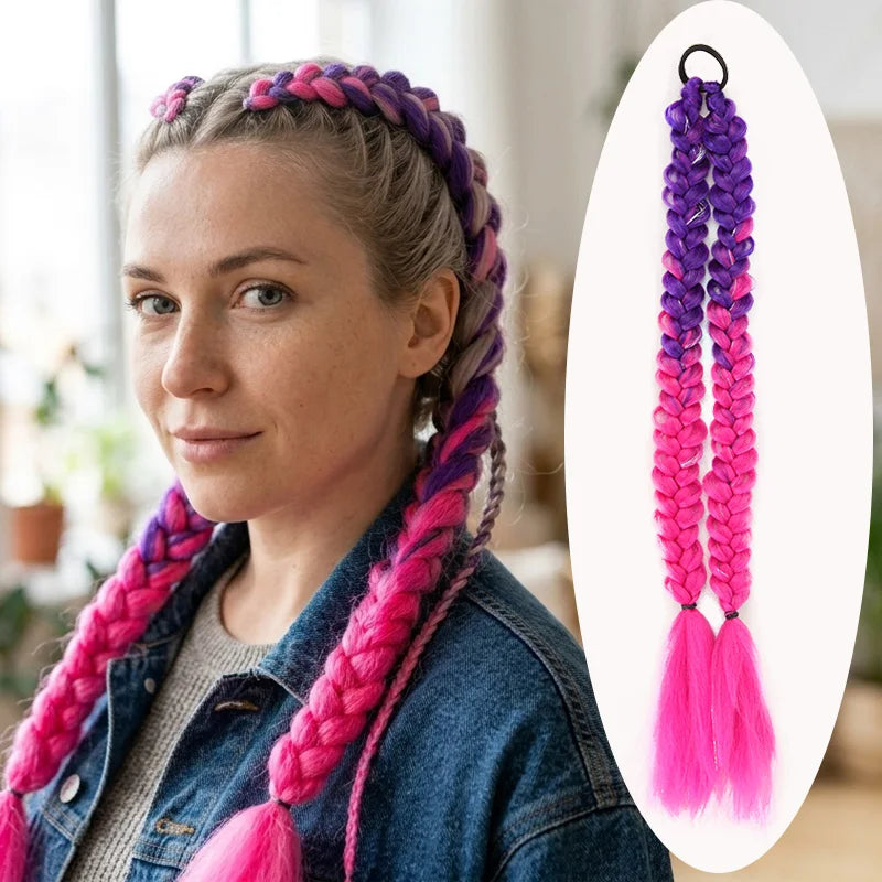 Double Braided Ponytail Extension for Colorful Fashion Hairstyles - 1
