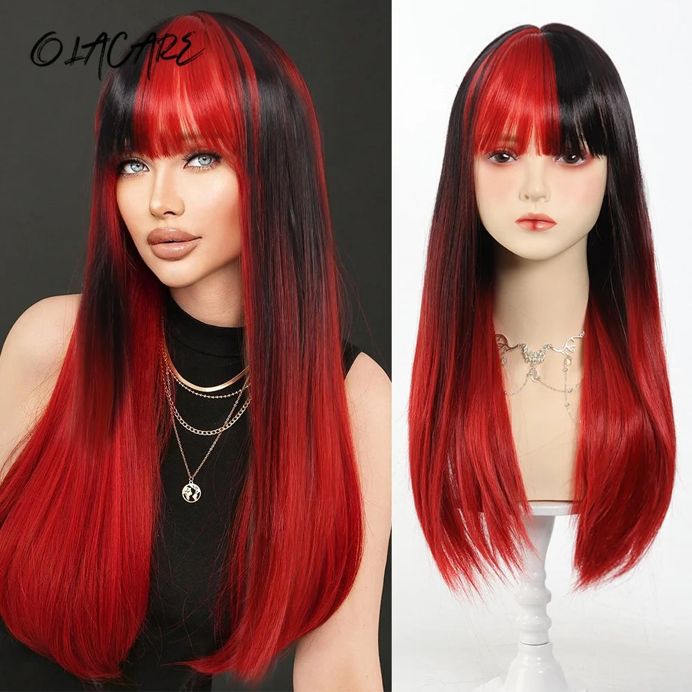 24 Inch Long Pink Cosplay Wig with Bangs