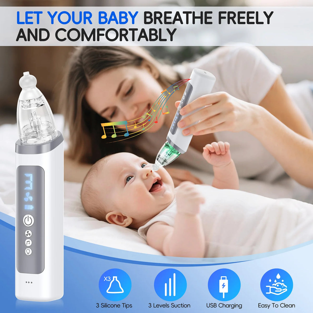Electric Nasal Aspirator with Music and Adjustable Suction for Babies