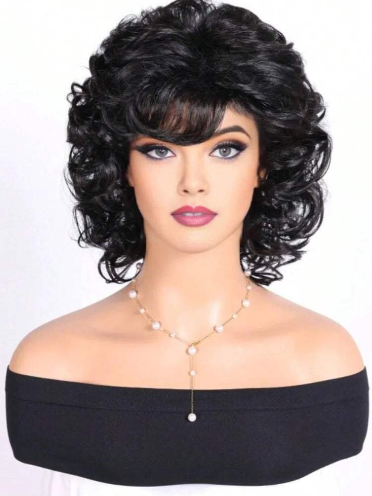Short Fluffy Curly Synthetic Wig for Daily Wear and Parties