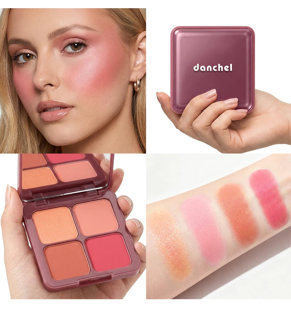 4-Color Matte Blush Palette with Professional Makeup Brush - 17