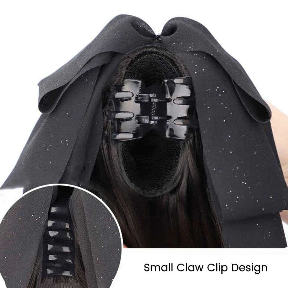 Wavy Bow Claw Clip Ponytail Extension for Effortless Volume