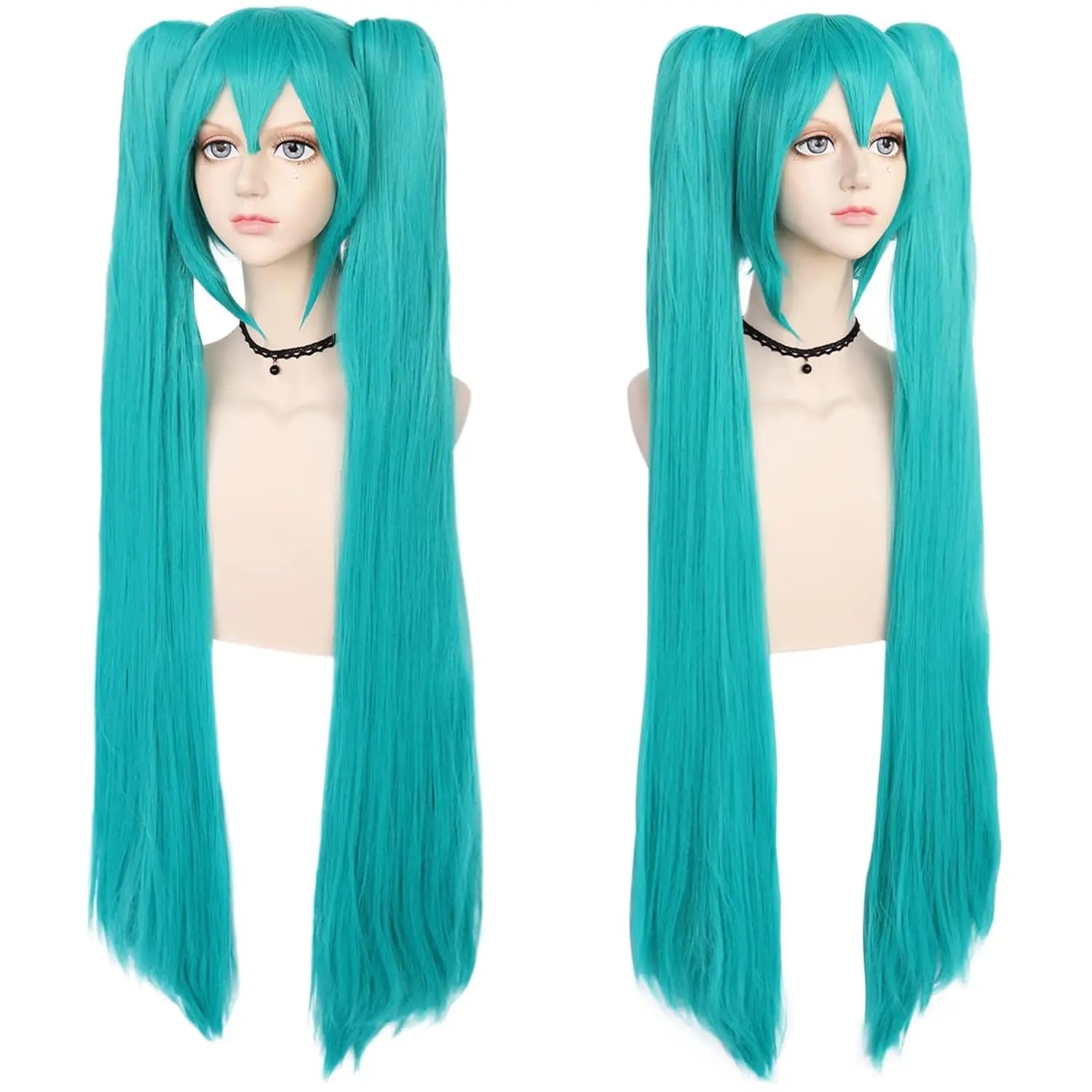 Long Green Double Ponytail Cosplay Wig for Anime Character Costumes - 9