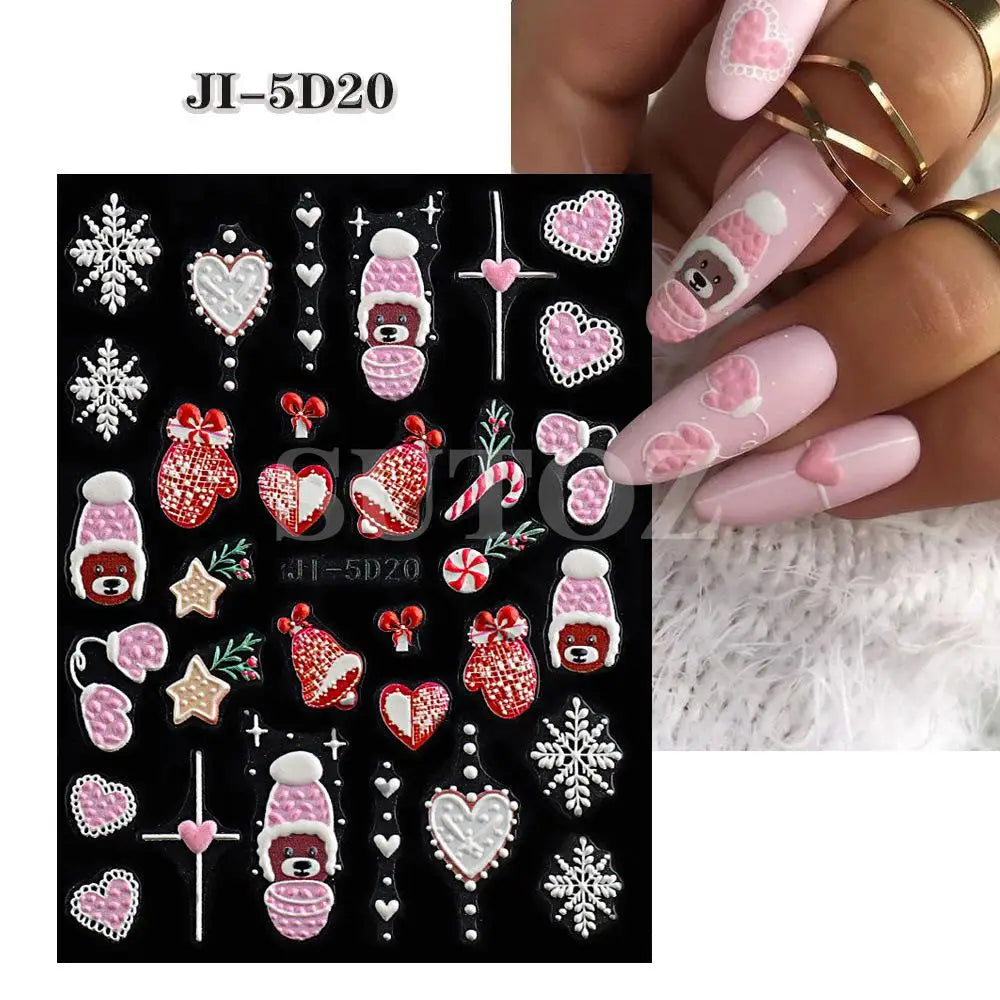 5D Embossed Christmas Nail Art Stickers for Winter Holiday Manicures - 22