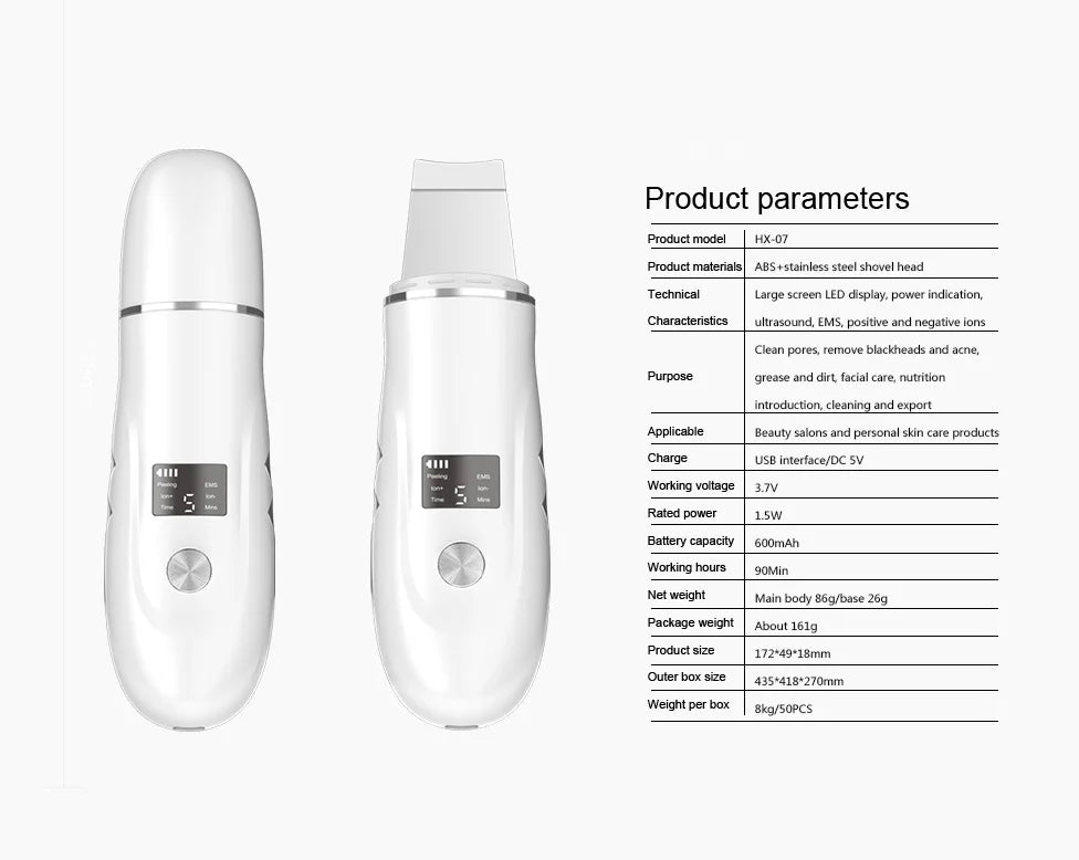 Ultrasonic Facial Skin Scrubber and Pore Cleansing Spatula Device
