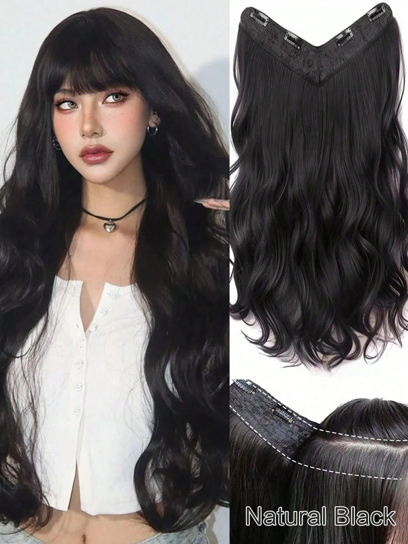 V-Shaped Long Wavy Clip-In Hair Extensions - 12