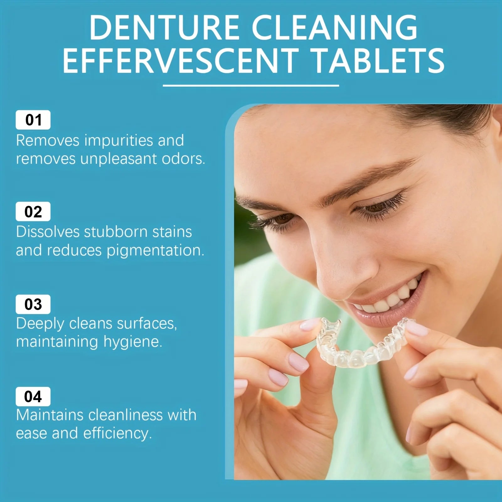 Effervescent Denture and Retainer Cleaning Tablets for Deep Stain Removal - 3