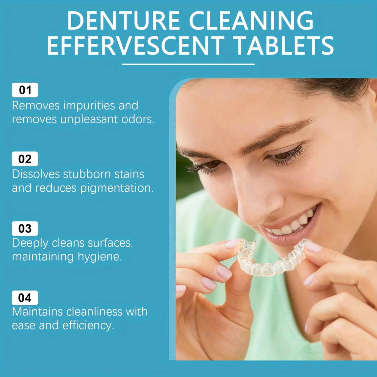 Effervescent Denture and Retainer Cleaning Tablets for Deep Stain Removal