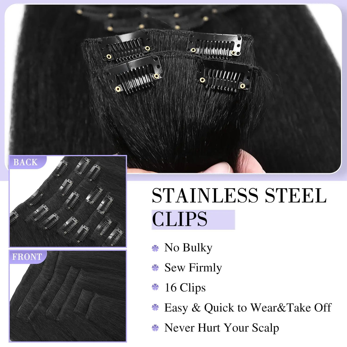 Kinky Straight Clip-In Hair Extensions for Natural Looking Volume