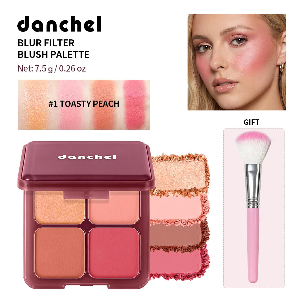 4-Color Matte Blush Palette with Professional Makeup Brush - 21