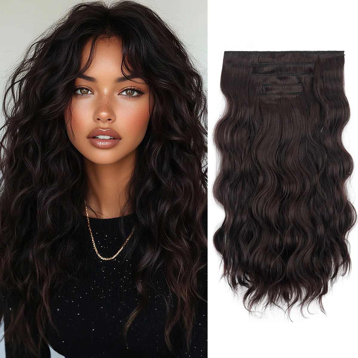 20-Inch Long Curly Clip-In Hair Extensions Set