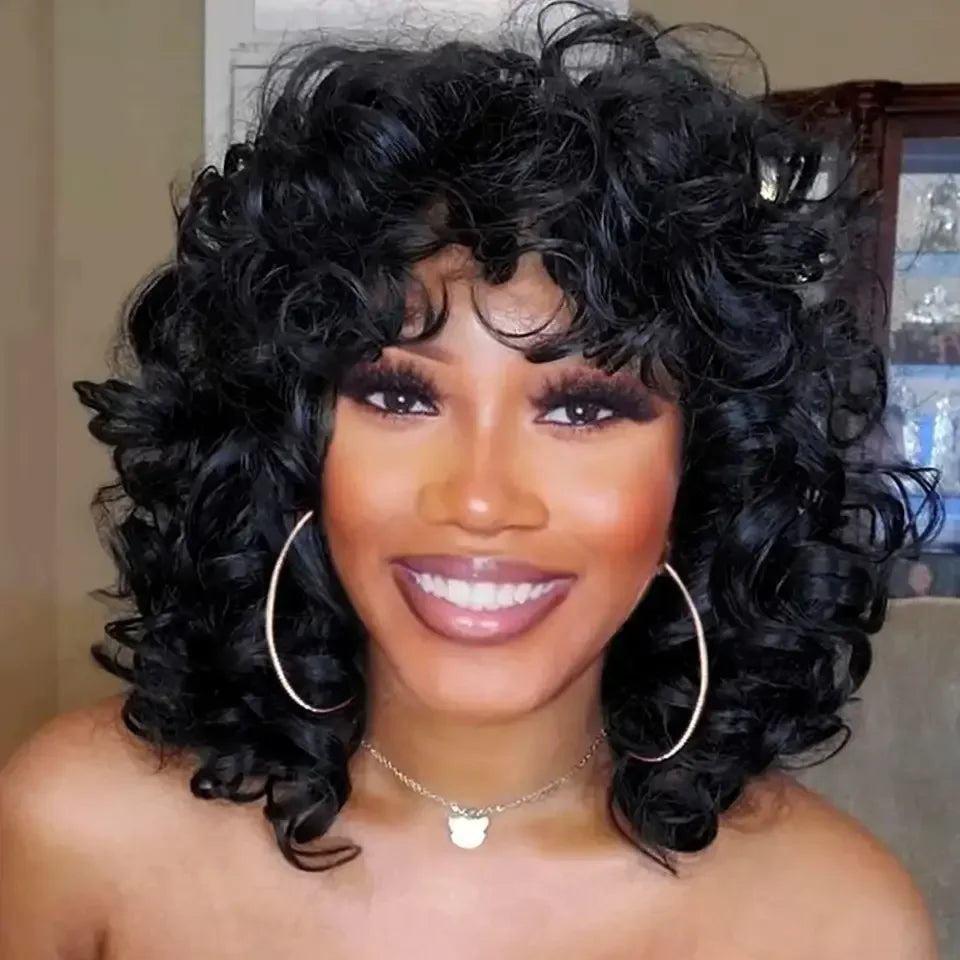 Short Afro Curly Wig with Bangs for Daily Wear