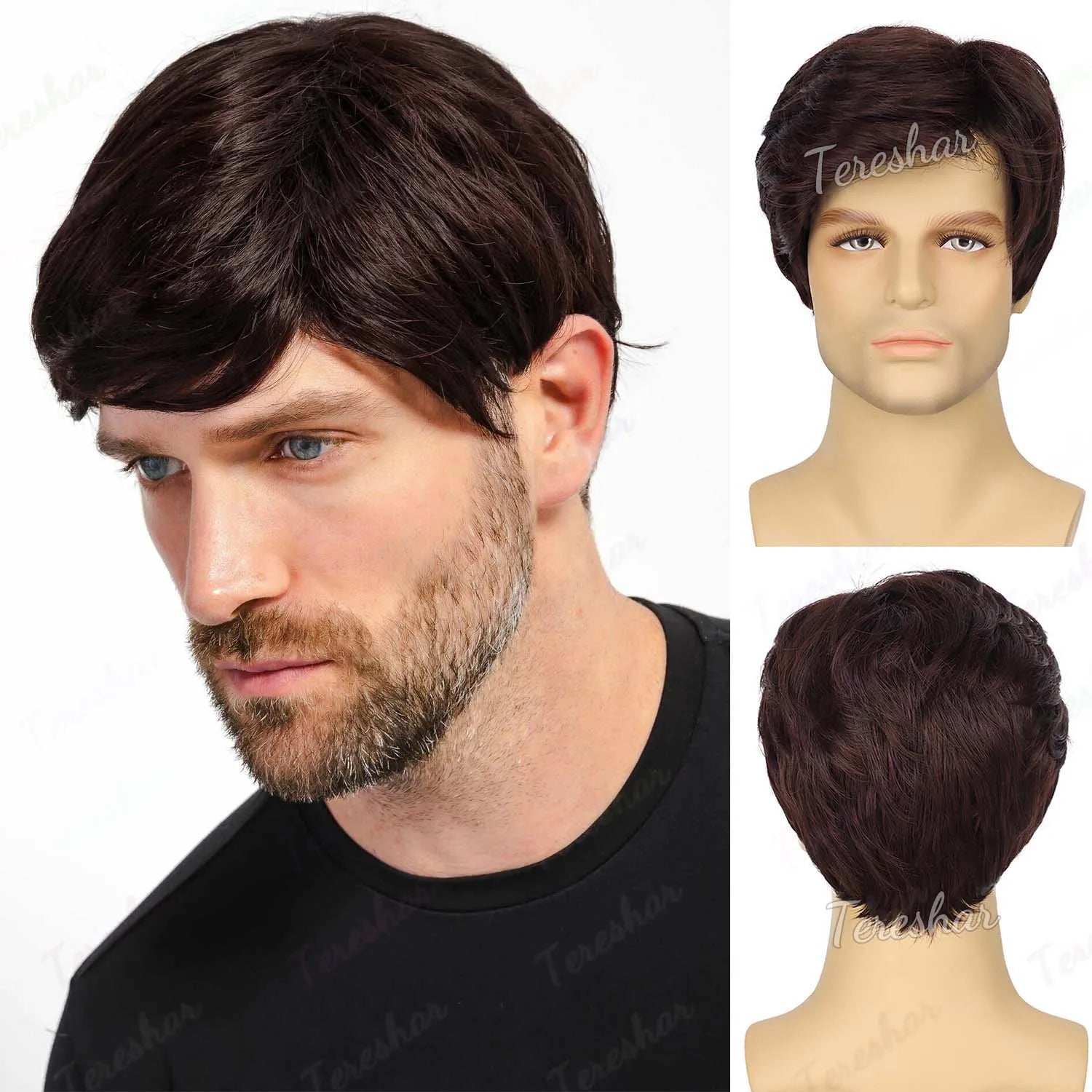 Short Straight Natural Look Synthetic Wig for Men Daily or Costume Wear - 10