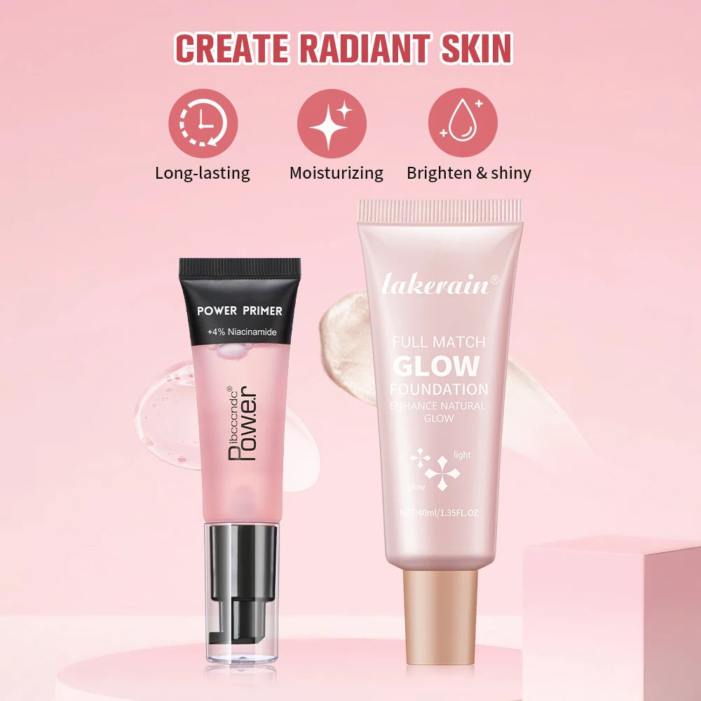 Hydrating Makeup Primer and Glow Foundation Set for Radiant Skin - 3