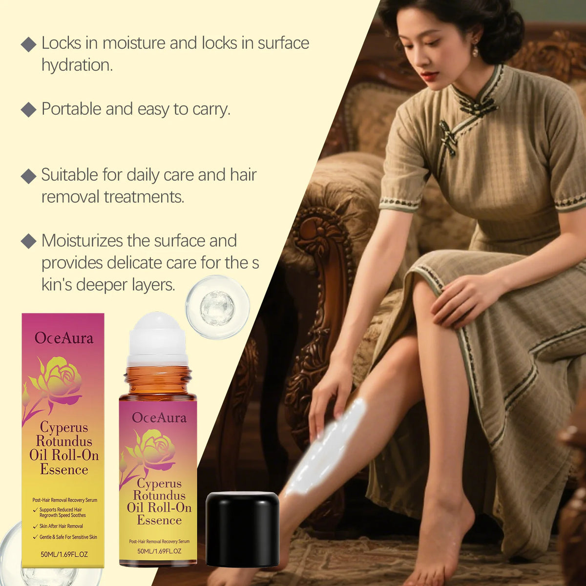 Soothing Roll-On Oil Essence for Skin Recovery After Hair Removal