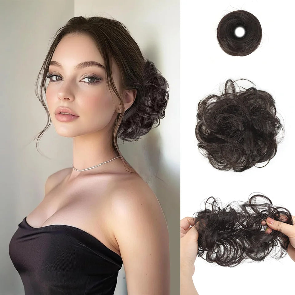 Wavy Messy Bun Hair Extension with Elastic Band - 2