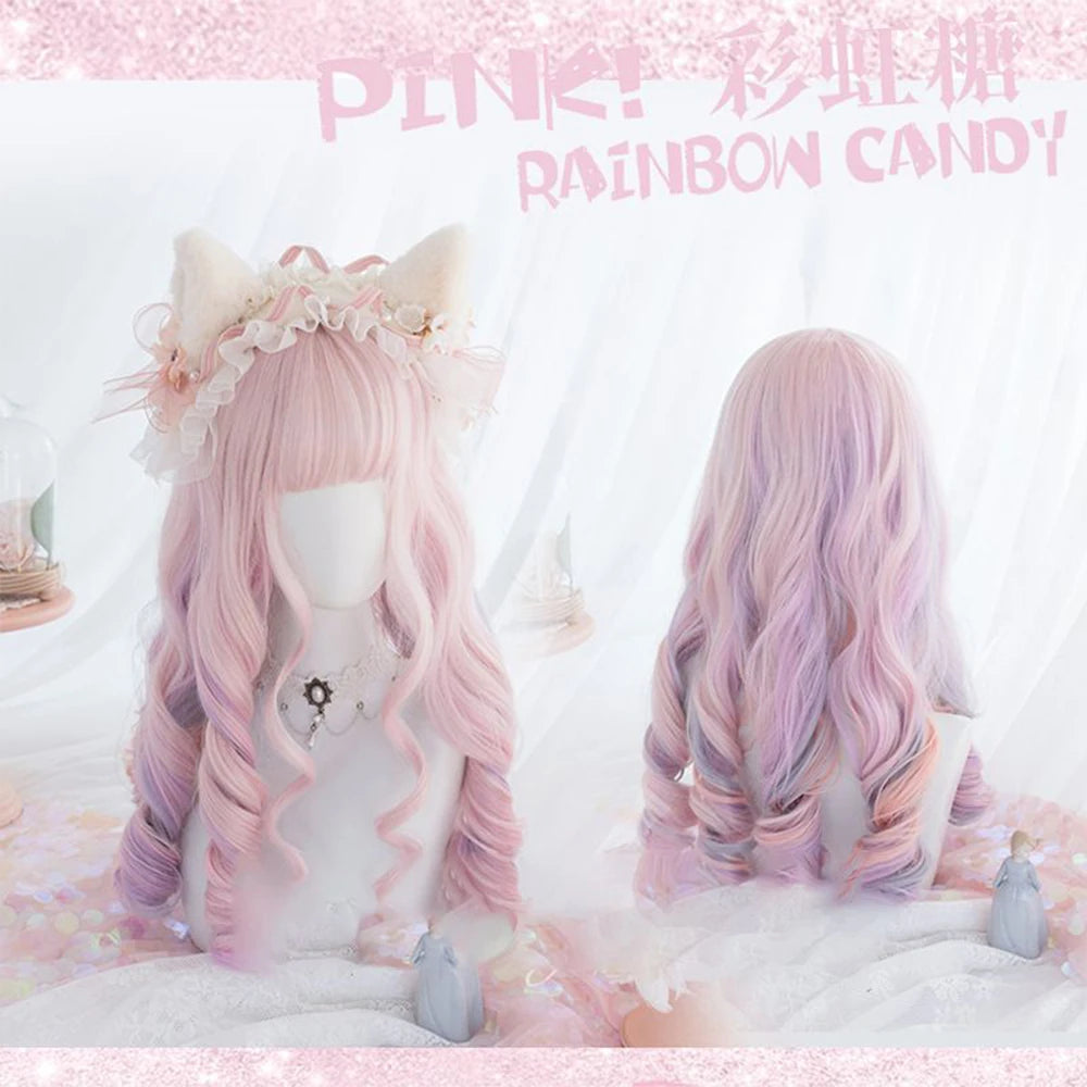 Long Wavy Peach Pink Synthetic Hair Wig for Cosplay and Daily Wear - 2