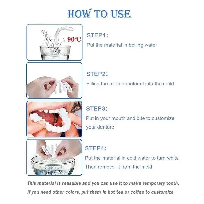 Snap-On Temporary Veneer Teeth for Instant Smile Whitening and Replacement