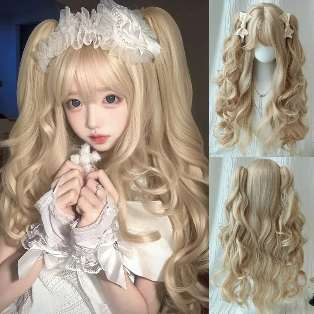 Long Wavy Blonde Cosplay Wig with Bangs - 50