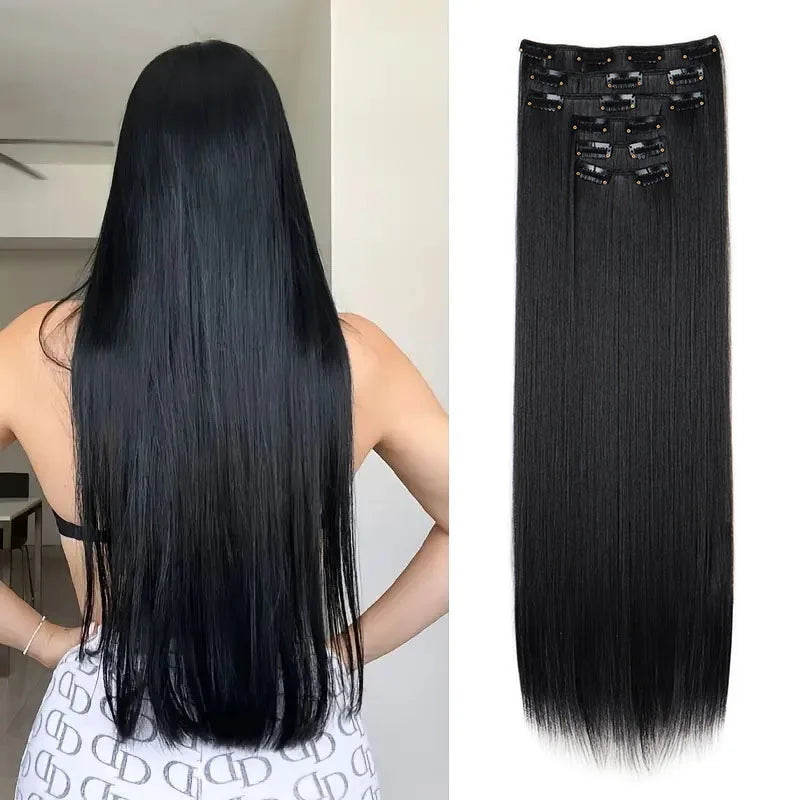 24-Inch Long Straight Clip-In Hair Extensions for Women - 1
