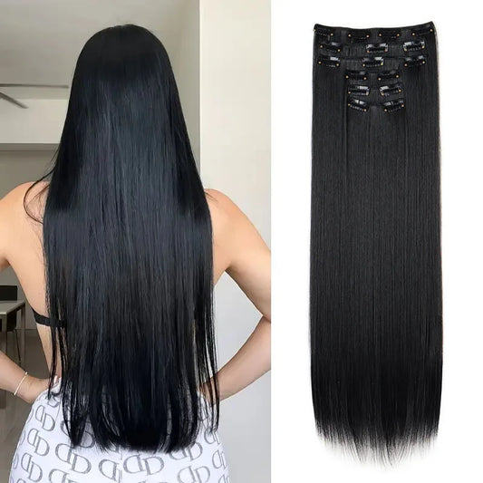 24-Inch Long Straight Clip-In Hair Extensions for Women