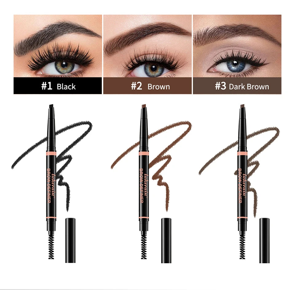 Waterproof Triangular Tip Eyebrow Pencil with Built-in Grooming Brush