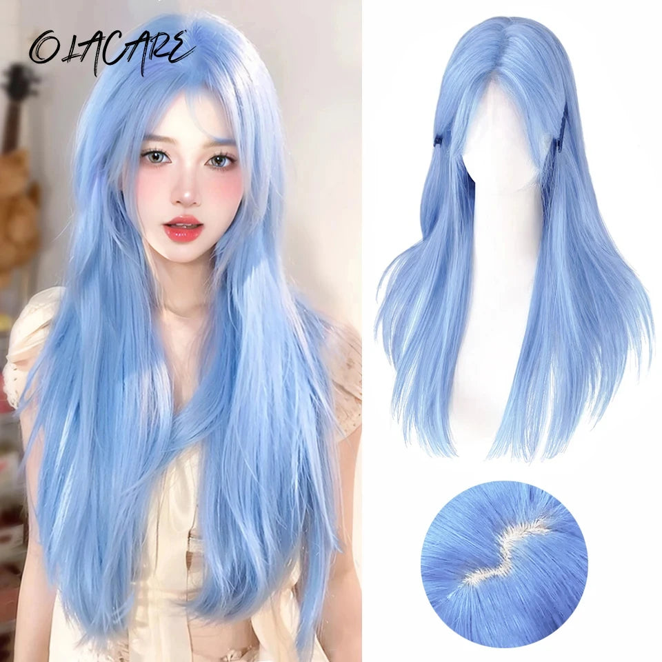 Long Wavy Ombre Blonde Pink Wig with Bangs - 51