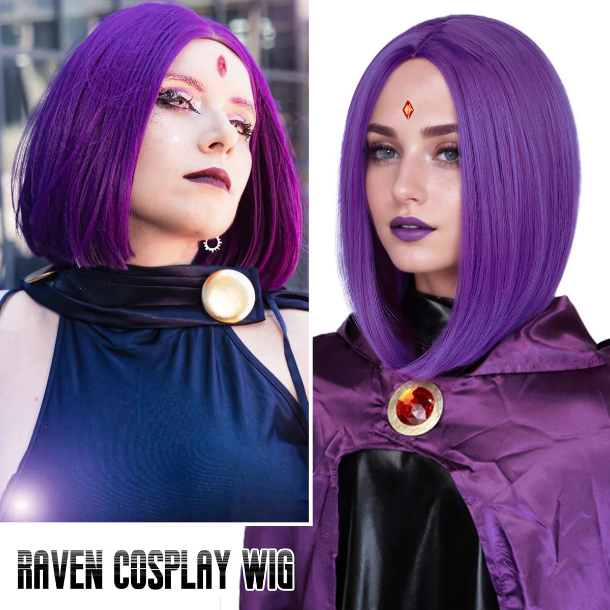 Short Straight Purple Bob Wig for Halloween Cosplay and Costume Parties