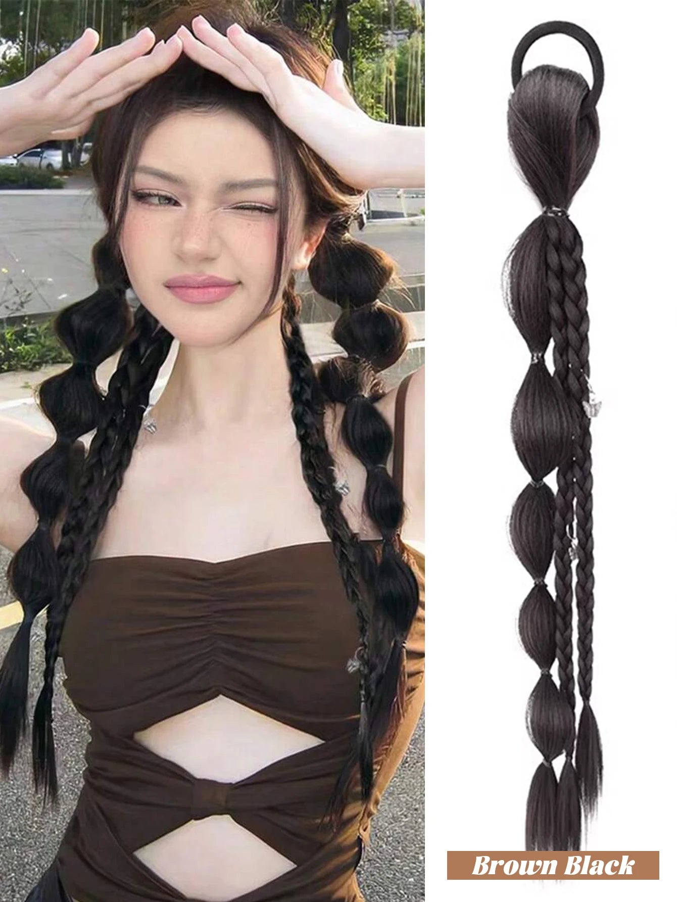 18-Inch Synthetic Bubble Braid Ponytail Extension with Rubber Band - 14