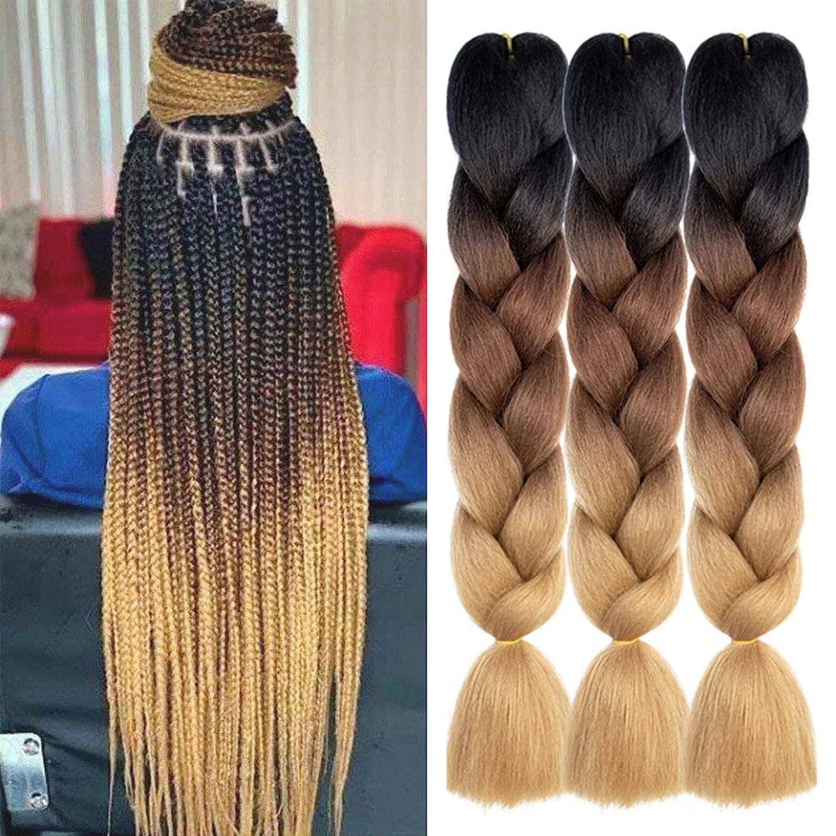 24-Inch Synthetic Jumbo Braiding Hair Extensions for Twist Crochet Braids
