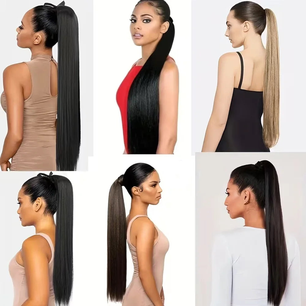 Long Straight Wrap Around Ponytail Hair Extension for Instant Volume